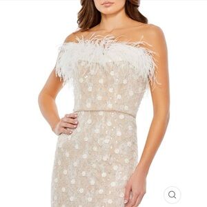 Elegant Feather-Trimmed Lace Dress